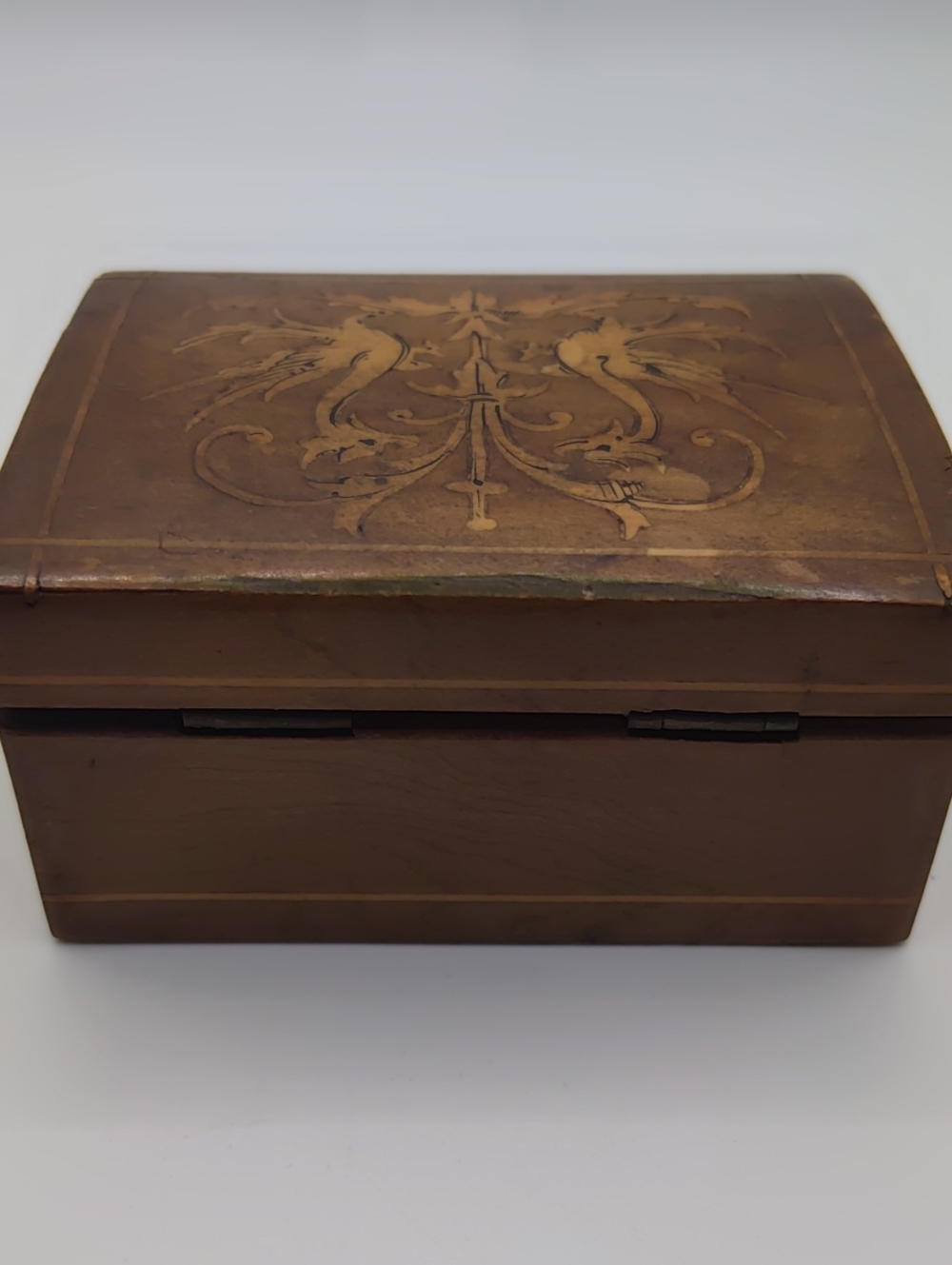 Dragon Trinket Box Burl Veneer Inlay Vintage - Picture 6 of 10